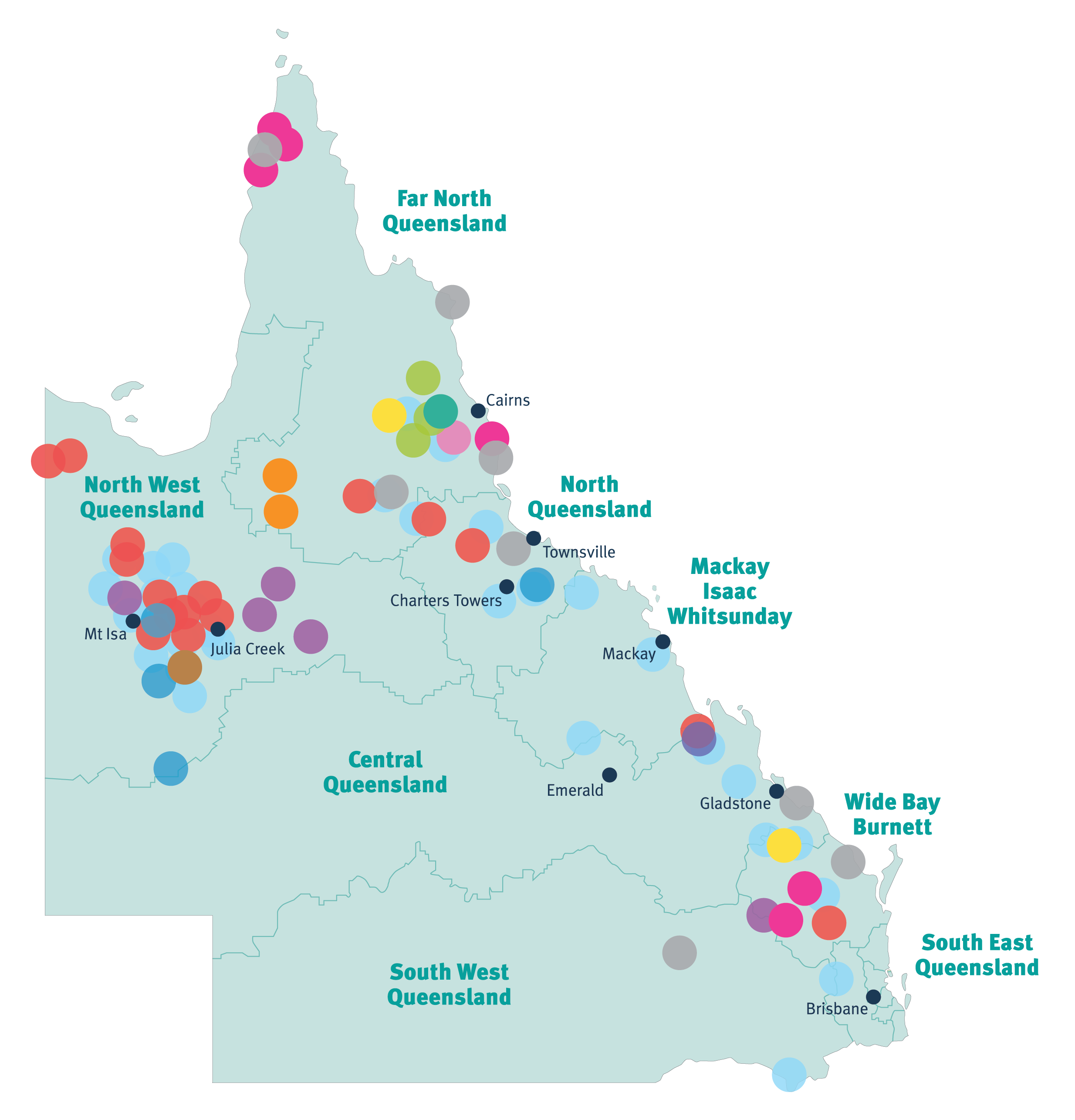 Map showing critical mineral resources and project locations across Queensland